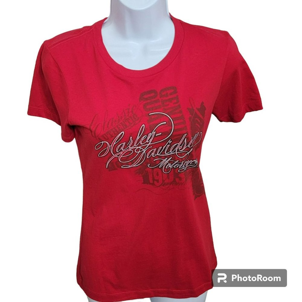 Harley Davidson Tee-Shirt, Women S, Solid Red, Graphics on front & back, GUC